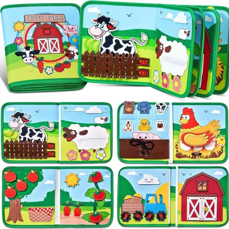 Toddlers Montessori Toys Farm Animal Story Busy Cloth Book Preschool Learning Fine Motor Toys Kids Early Education Felt Book