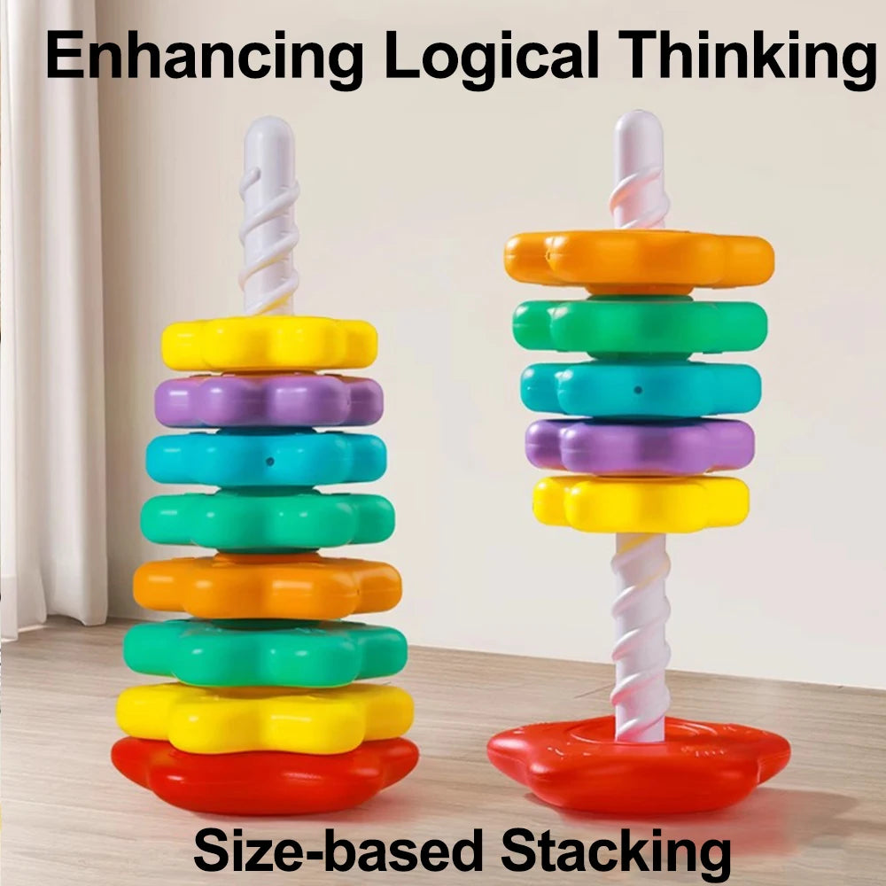 Baby Rotating Rainbow Tower Montessori Stacking Puzzle Toys Safety Early Educational Children's Toys Christmas Birthday Gifts