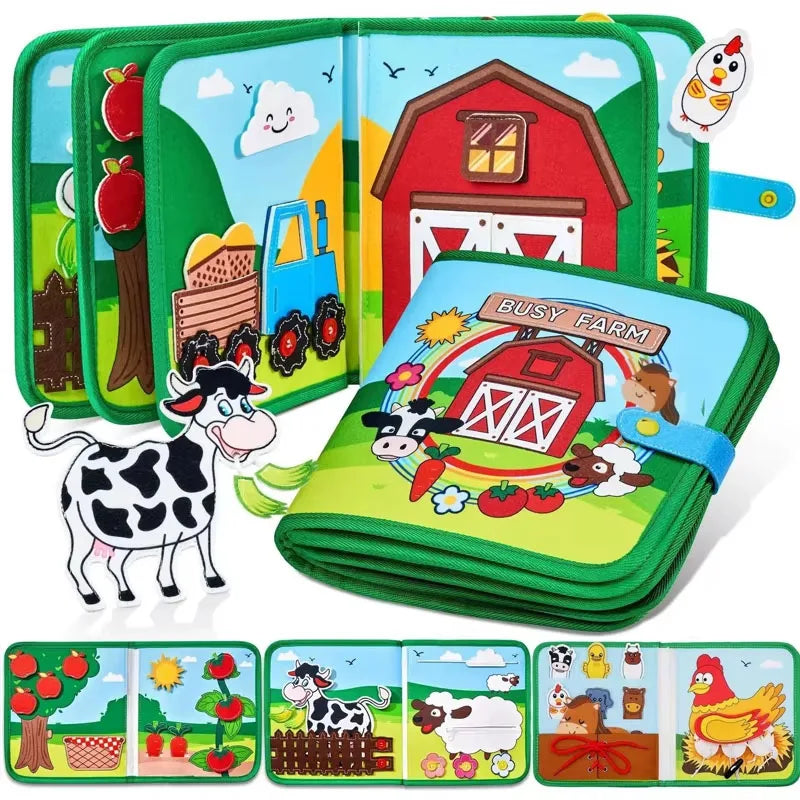 Toddlers Montessori Toys Farm Animal Story Busy Cloth Book Preschool Learning Fine Motor Toys Kids Early Education Felt Book