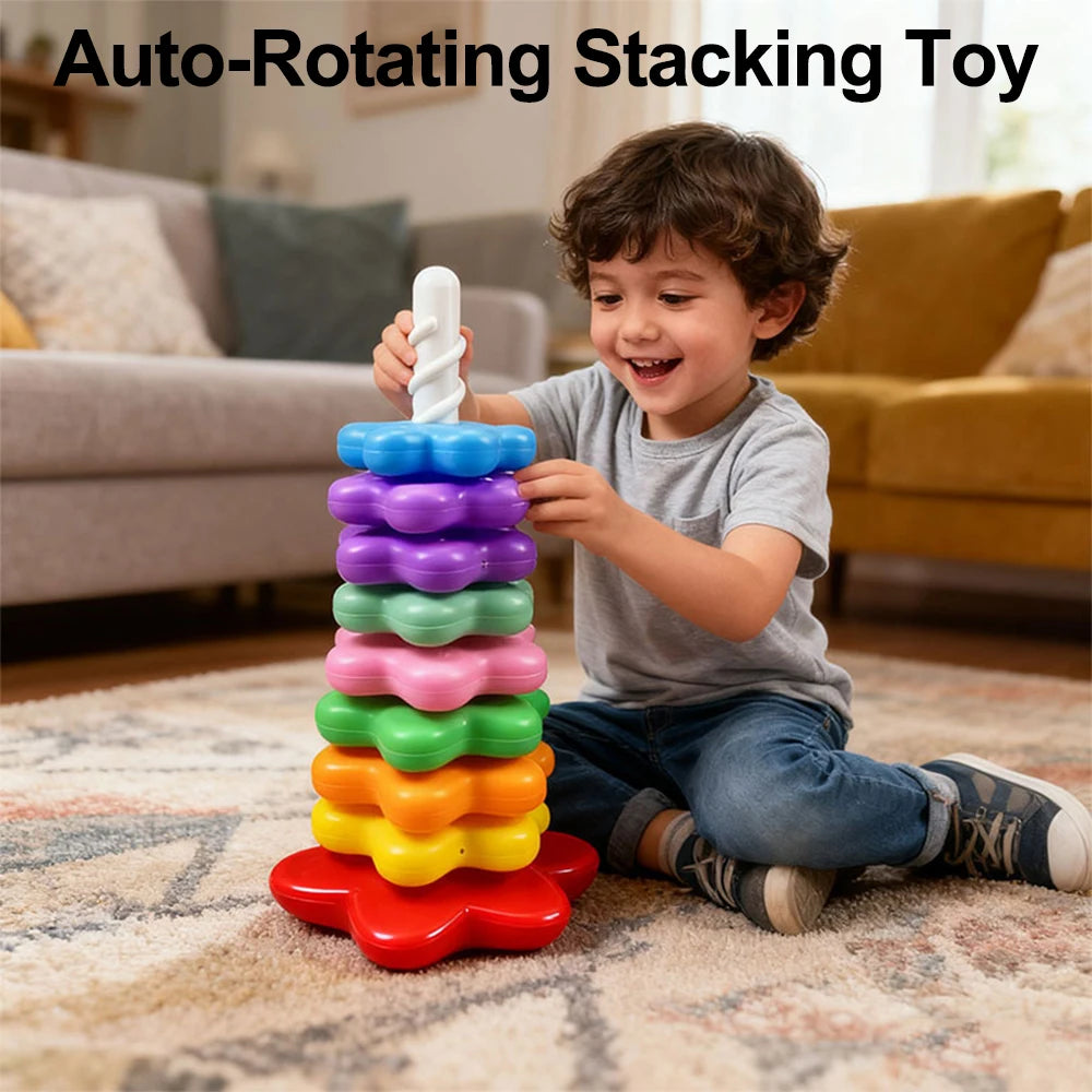Baby Rotating Rainbow Tower Montessori Stacking Puzzle Toys Safety Early Educational Children's Toys Christmas Birthday Gifts