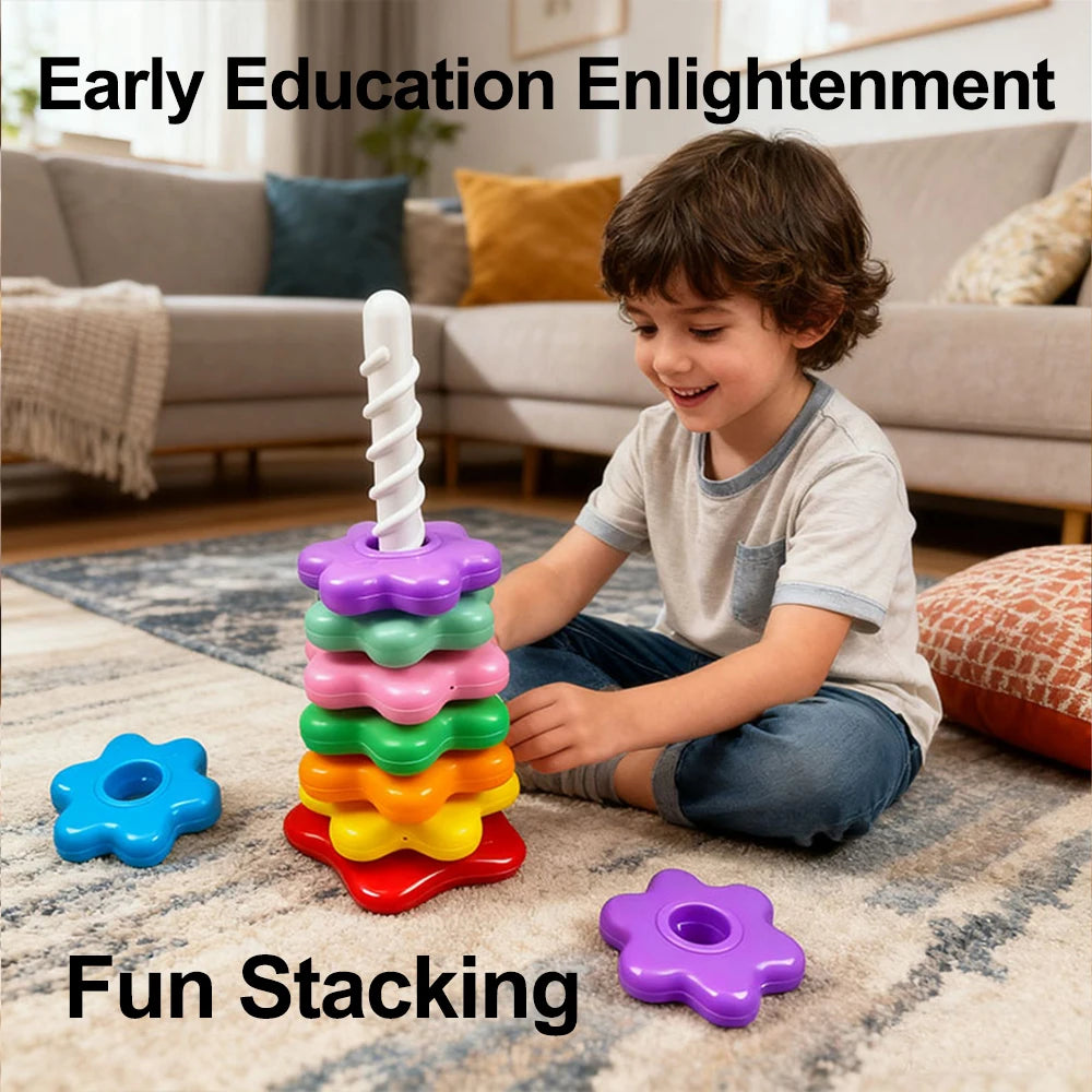 Baby Rotating Rainbow Tower Montessori Stacking Puzzle Toys Safety Early Educational Children's Toys Christmas Birthday Gifts